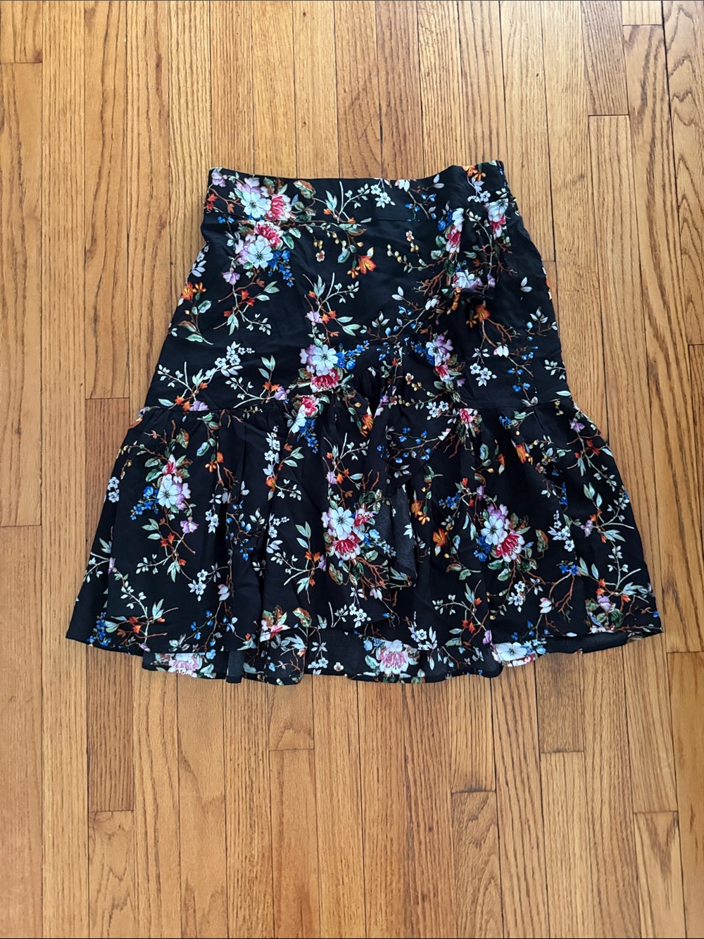 a new day Black Floral Midi Skirt with Ruffled Hem